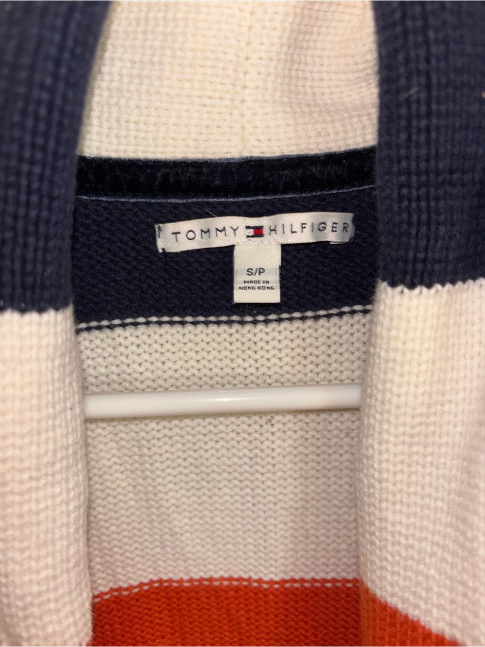 Vintage Tommy Hilfiger Navy, Cream & Orange Striped Open-Front Belted Cardigan - Picture 3 of 4